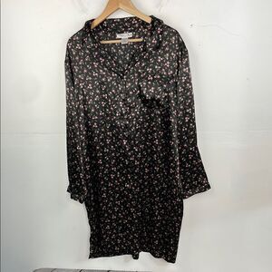 Morgan Taylor Intimates Floral Black sleep night gown button down size 2X XXL